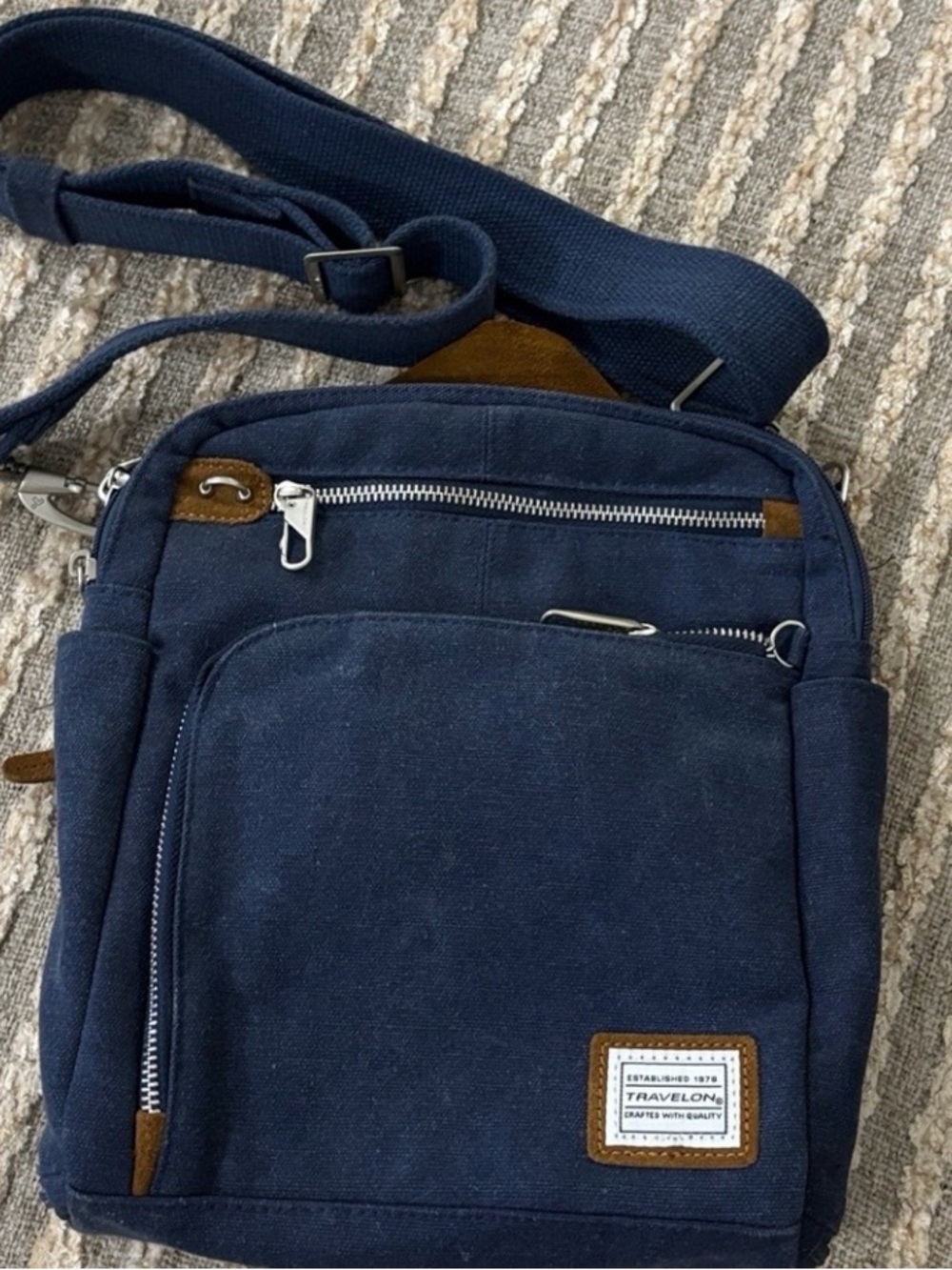 Travelon Navy and Brown Men's Crossbody Messenger Bag